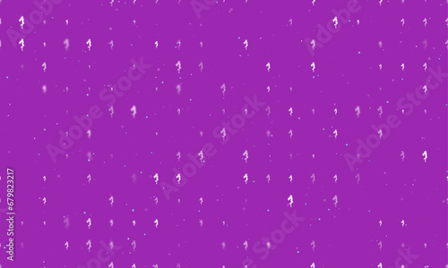 Seamless background pattern of evenly spaced white enchantress symbols of different sizes and opacity. Vector illustration on purple background with stars