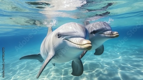 two dolphins swimming under water © Pavel22