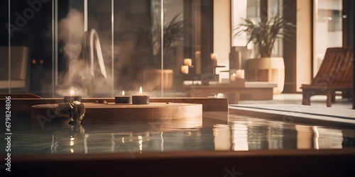 Candles in swimming pool in luxury hotel. Luxury spa resort - generative ai
