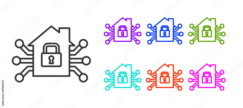 Black line Smart home icon isolated on white background. Remote control. Set icons colorful. Vector Black line Smart home icon isolated on white background. Remote control. Set icons colorful. Vector