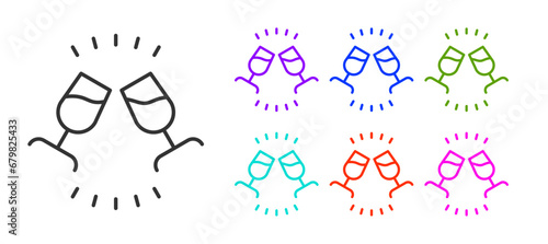 Black line Wine tasting, degustation icon isolated on white background. Sommelier. Smells of wine. Set icons colorful. Vector