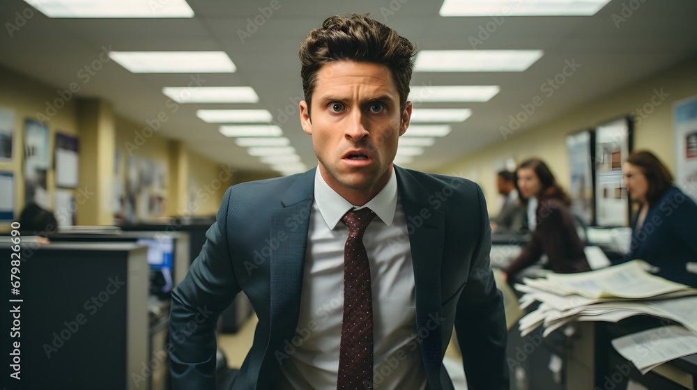 Corporate Puzzle: Close-Up of a Confused Man in Suit and Tie in Office Setting Corporate Puzzle: Close-Up of a Confused Man in Suit and Tie in Office Setting