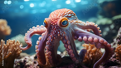 Vibrant Depths: A Tiny Octopus Swimming in the Sea