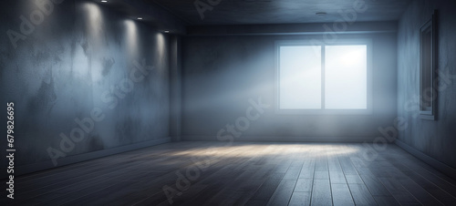 Mystical Waters  Shadowy Blue Floor Surrounded by Water in Light Navy and Light Gray  Realistic Chiaroscuro Lighting with a Smokey Background  Light Bronze and Gray Mist 