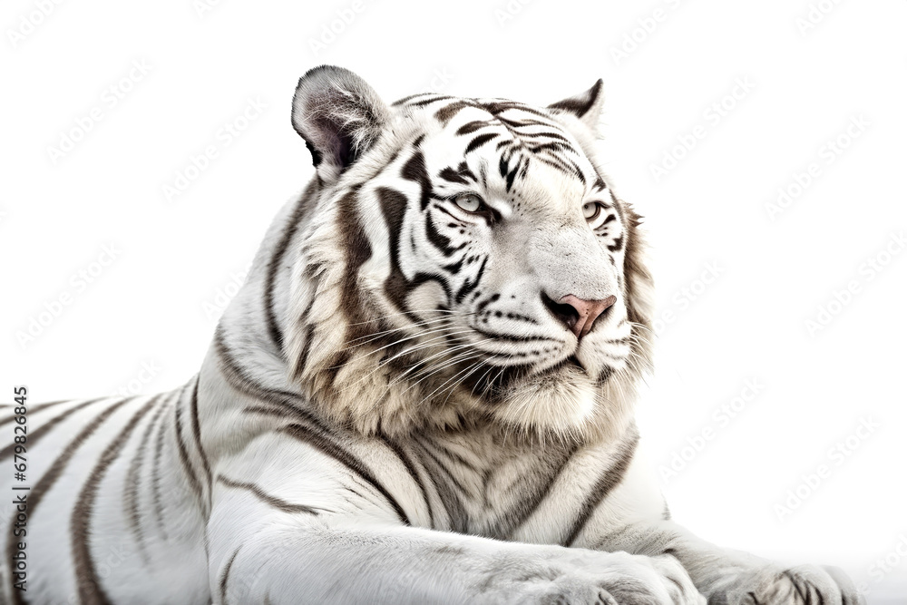 Fototapeta premium White tiger isolated on white background. Close up. 
