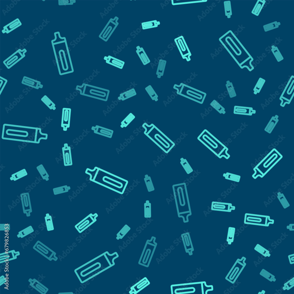 Green line Electronic cigarette icon isolated seamless pattern on blue background. Vape smoking tool. Vaporizer Device. Vector Green line Electronic cigarette icon isolated seamless pattern on blue background. Vape smoking tool. Vaporizer Device. Vector