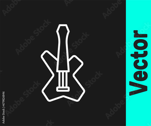 White line Electric bass guitar icon isolated on black background. Vector