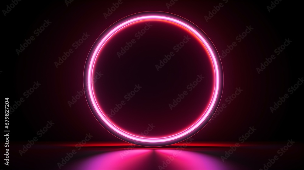 Burgundy Neon Light Circle on a black Background. Futuristic Template for Product Presentation Burgundy Neon Light Circle on a black Background. Futuristic Template for Product Presentation