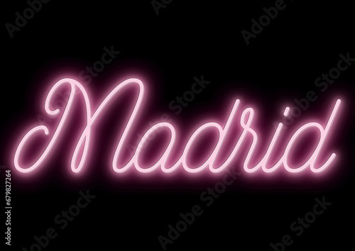 Madrid - city name - neon tubular writing - pink color - black background changeable to other colors or transparent - ideal for menus, photos, boxes, advertising, presentations