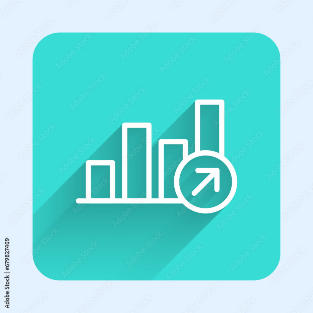 White line Financial growth increase icon isolated with long shadow background. Increasing revenue. Green square button. Vector White line Financial growth increase icon isolated with long shadow background. Increasing revenue. Green square button. Vector