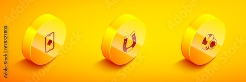 Set Isometric Online poker table game, Horseshoe and Casino chips icon. Vector