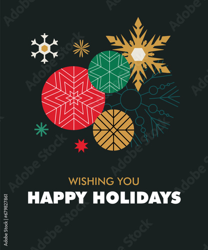christmas greeting card happy holiday with christmas ornament vector illustration