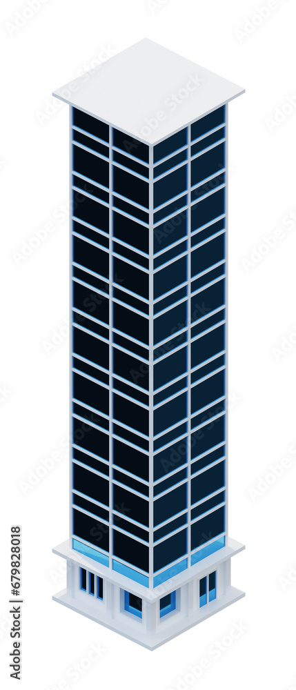 Blue glass building, isometric. 3d rendering. Blue glass building, isometric. 3d rendering.