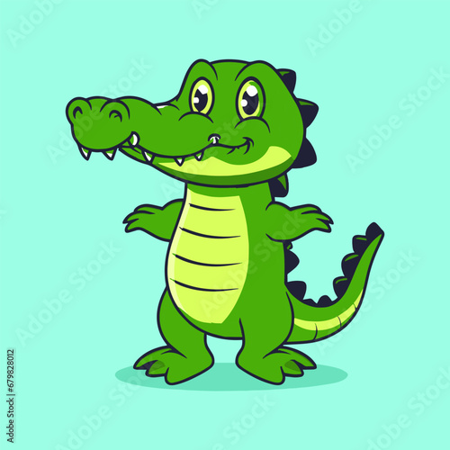 Vector Art of cute crocodile standing. Cartoon style Flat icons of animals and nature elements concept