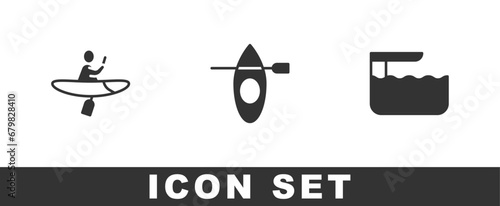 Set Kayak and paddle, and Diving board or springboard icon. Vector