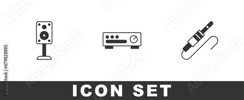 Set Stereo speaker, Sound mixer controller and Audio jack icon. Vector