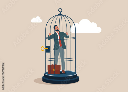 Fényképezés Businessman leaning on the bird's cage