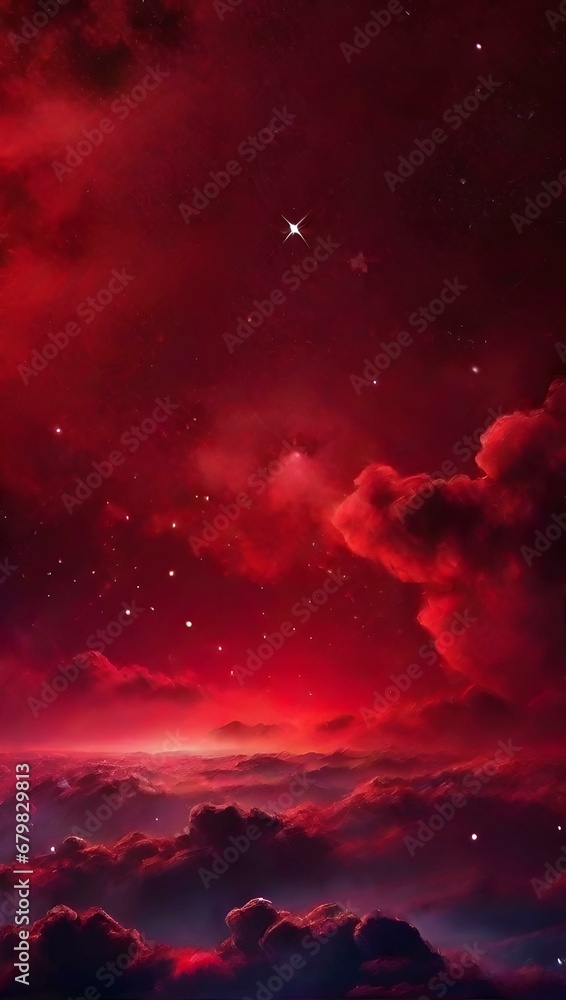 Crimson ruby red gradient mystical sky with clouds and stars phone background wallpaper, ai generated Crimson ruby red gradient mystical sky with clouds and stars phone background wallpaper, ai generated
