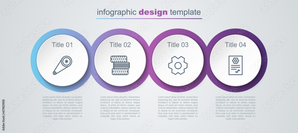 Set line Timing belt kit, Car tire wheel, Gear and Auto service check automotive. Business infographic template. Vector Set line Timing belt kit, Car tire wheel, Gear and Auto service check automotive. Business infographic template. Vector