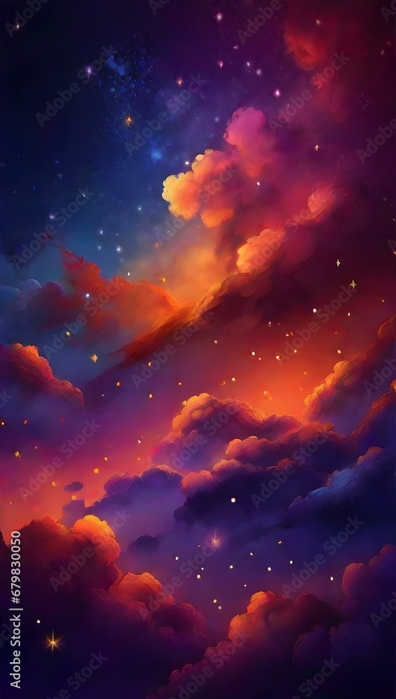 Saffron warm colored gradient mystical sky with clouds and stars phone background wallpaper, ai generated Saffron warm colored gradient mystical sky with clouds and stars phone background wallpaper, ai generated