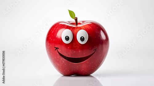 An apple with a funny face on a white backbround photo
