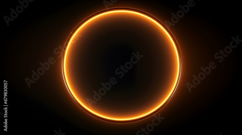 Light Orange Neon Light Circle on a black Background. Futuristic Template for Product Presentation