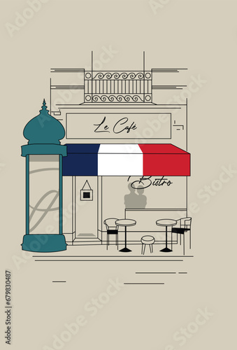 Le Café, Bistro, Paris, France, Building, Architecture With Morris Column Scene