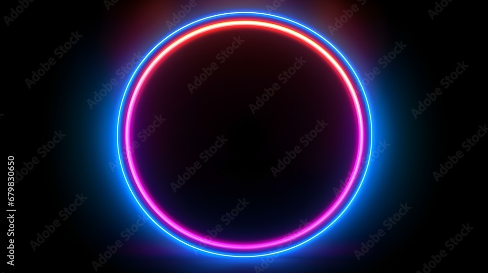 Multicolor Neon Light Circle on a black Background. Futuristic Template for Product Presentation Multicolor Neon Light Circle on a black Background. Futuristic Template for Product Presentation