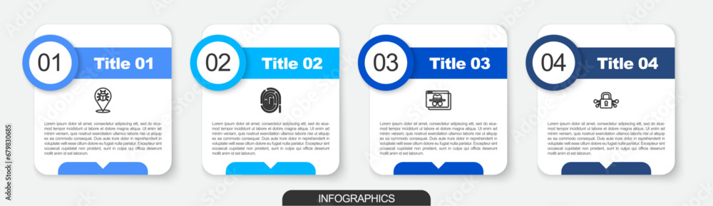 Set line System bug, Fingerprint, Browser incognito window and Cyber security. Business infographic template. Vector Set line System bug, Fingerprint, Browser incognito window and Cyber security. Business infographic template. Vector