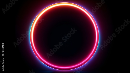 Multicolor Neon Light Circle on a black Background. Futuristic Template for Product Presentation