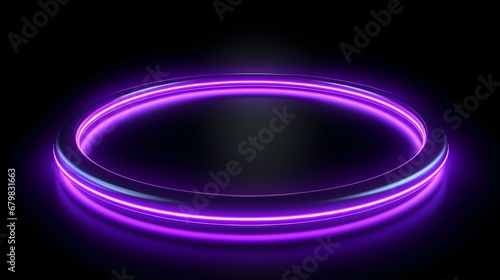 Purple Neon Light Circle on a black Background. Futuristic Template for Product Presentation