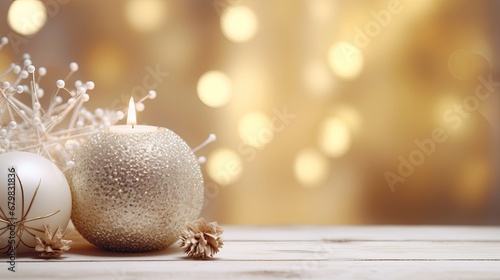 Cozy winter composition with stylistic layout points of interest on obscured foundation with bokeh