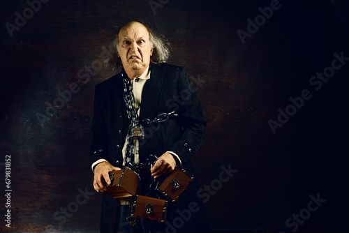 Принти на полотні Ghost of Jacob Marley, Scrooge ex-business partner, chained with a padlock, carr