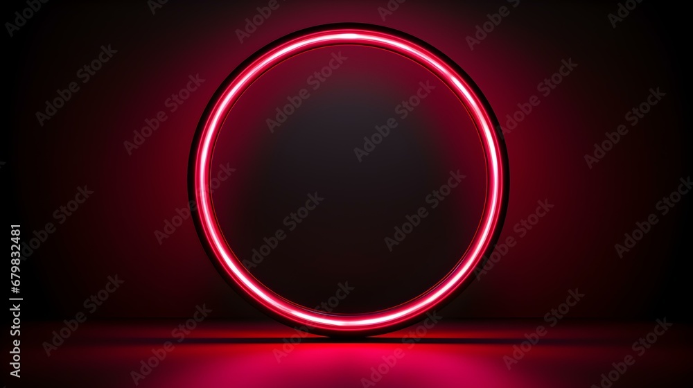 Ruby Neon Light Circle on a black Background. Futuristic Template for Product Presentation Ruby Neon Light Circle on a black Background. Futuristic Template for Product Presentation