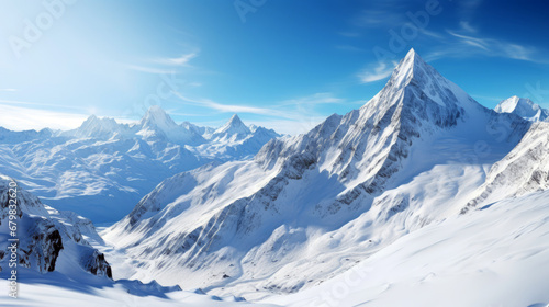 Majestic Snow-Covered Mountains - Sunlit Peaks