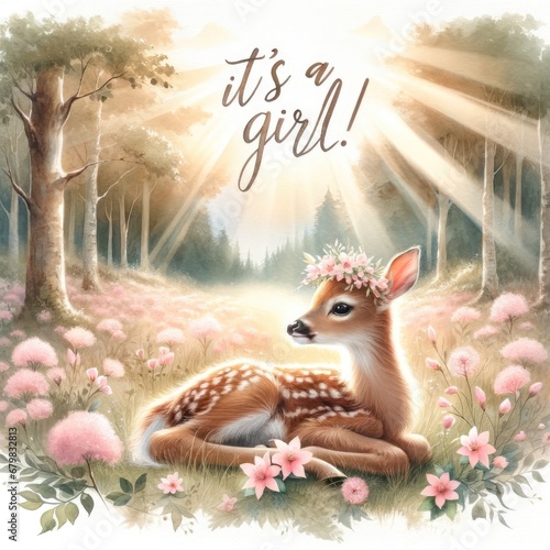 Serene Woodland Baby Announcement: Girl's Arrival