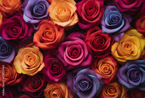 Wall background with colorful roses, pattern