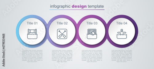 Set line Water volleyball net, Paddle, polo and gymnastics. Business infographic template. Vector