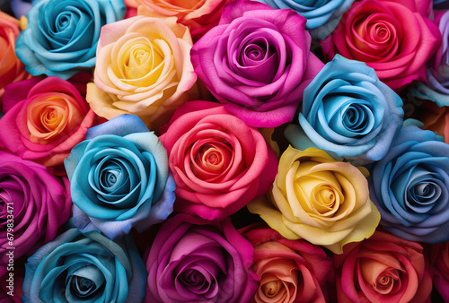 Wall background with pastels colorful roses, pattern