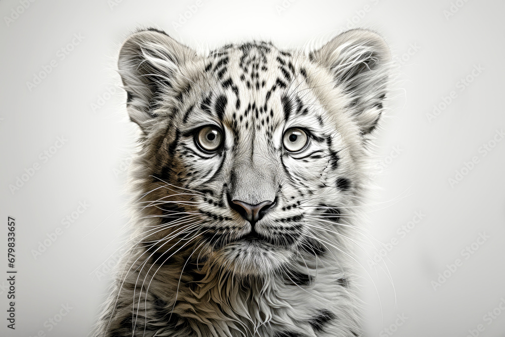 Portrait of white tiger isolated on white background. 