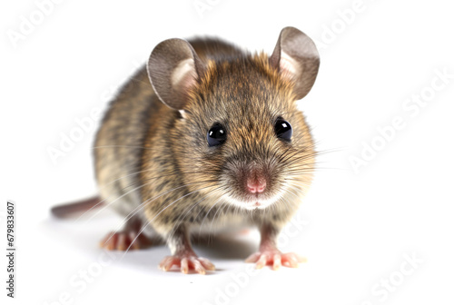 rat isolated on white background, closeup of a domestic brown mouse