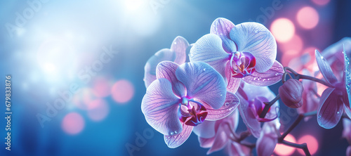 white orchid flowers with blue backligh photo
