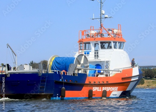 Environmental spill and cleanup boat used for pollution and toxic spills in the waterways