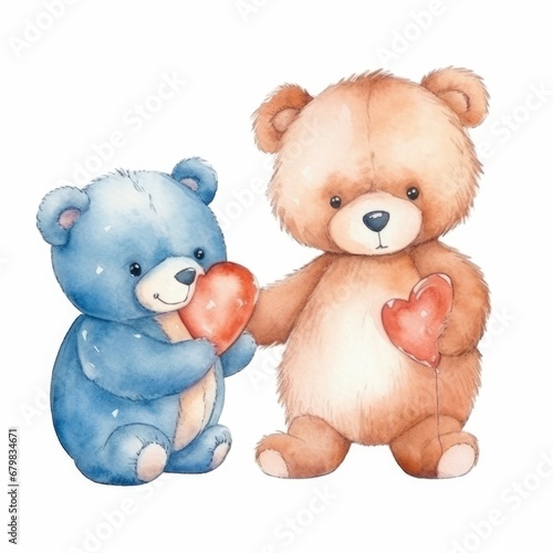 set Funny love bears valentines day of watercolors on white background