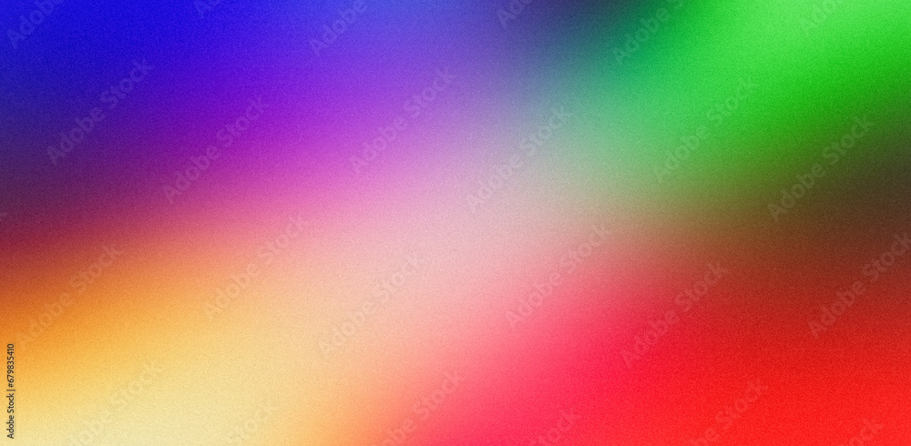 Illustration in rainbow colors. Blue green yellow orange red pink unique blurred grainy background for website banner. Desktop design. A large, wide template, pattern. Color gradient, ombre, blur