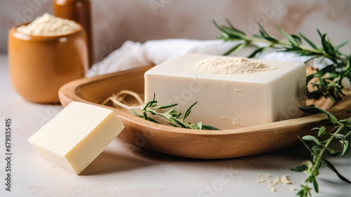 Bowl with aromatic herbs, olive oil and parmesan cheese