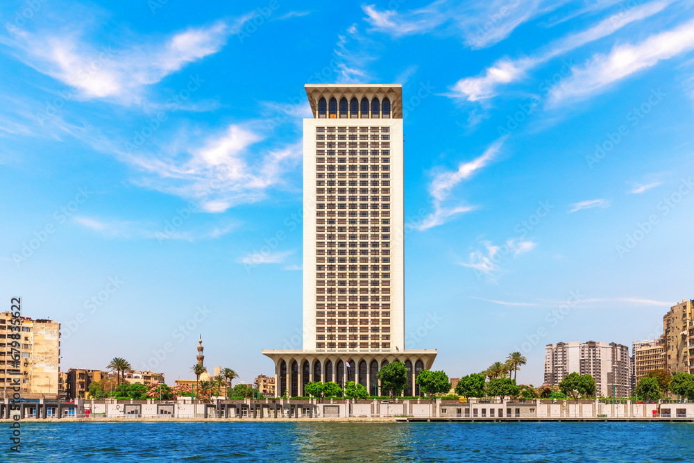Modern architecture of Cairo, buildings on the Nile, Egypt