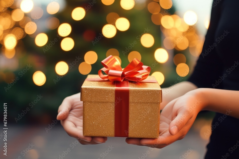 Giving christmas gift to hands of close loved people. Generative Ai Giving christmas gift to hands of close loved people. Generative Ai