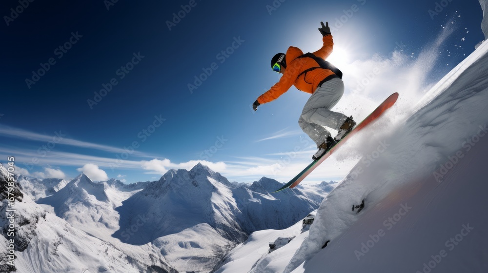 Snowboarder launching off a jump