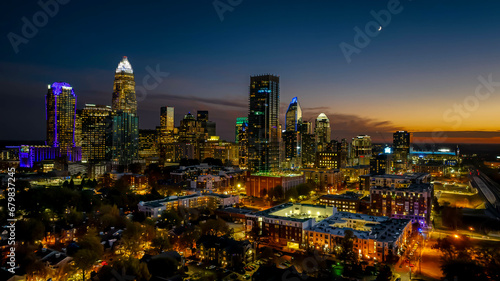 Night Aerial View Of The Queen City  Charlotte North Carolina
